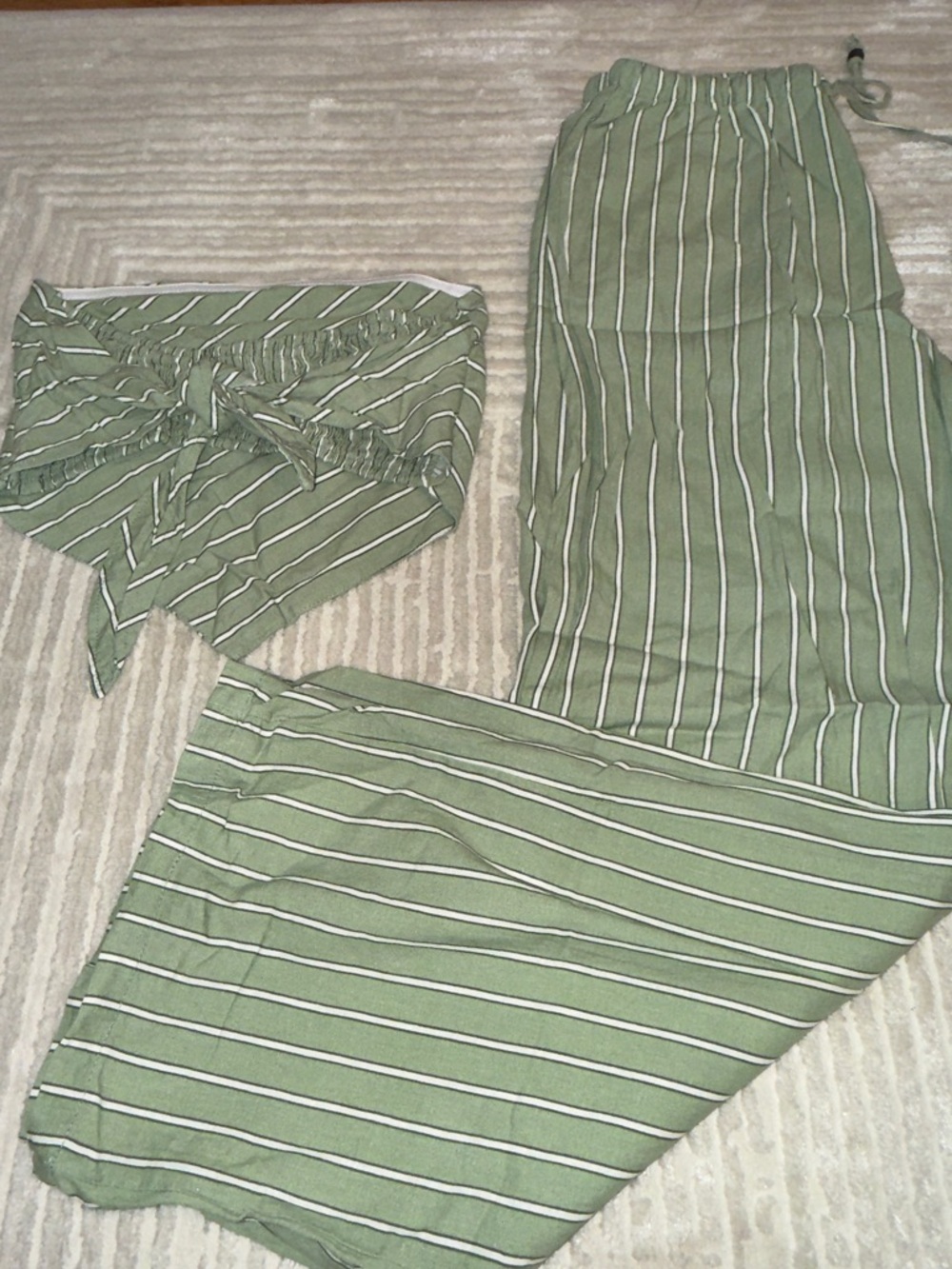 Olive Green Striped Women’s Drawstring Pants & Matching Top